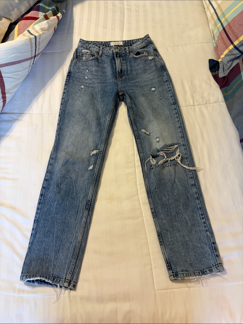 Free People Light Blue Distressed Straight-Leg Jeans